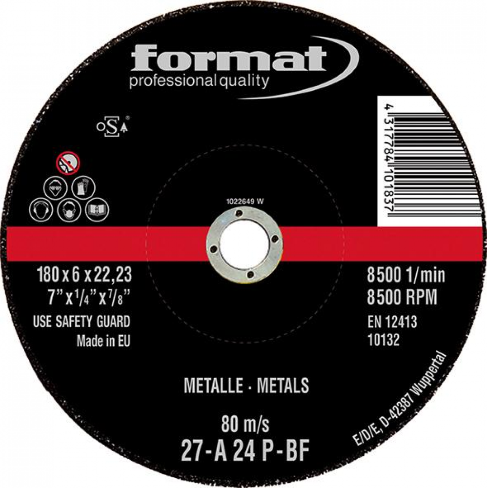 Диск шлифовальный офсетный сталь/литье 125х6мм FORMAT 8027 0125 Fplus